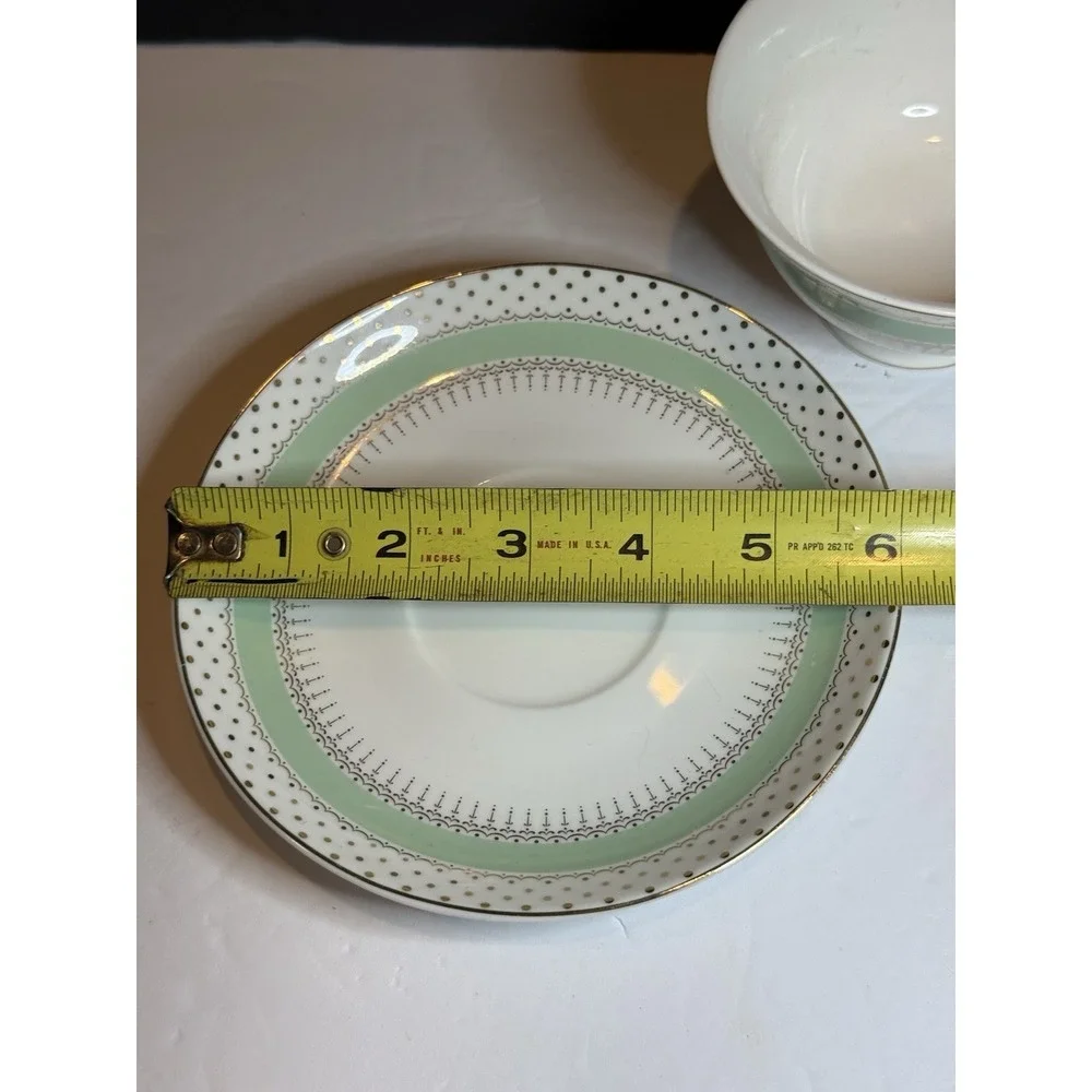Grace's Teaware Mint Green Gold Polka Dot Tea Cup & Saucer Set Fine China